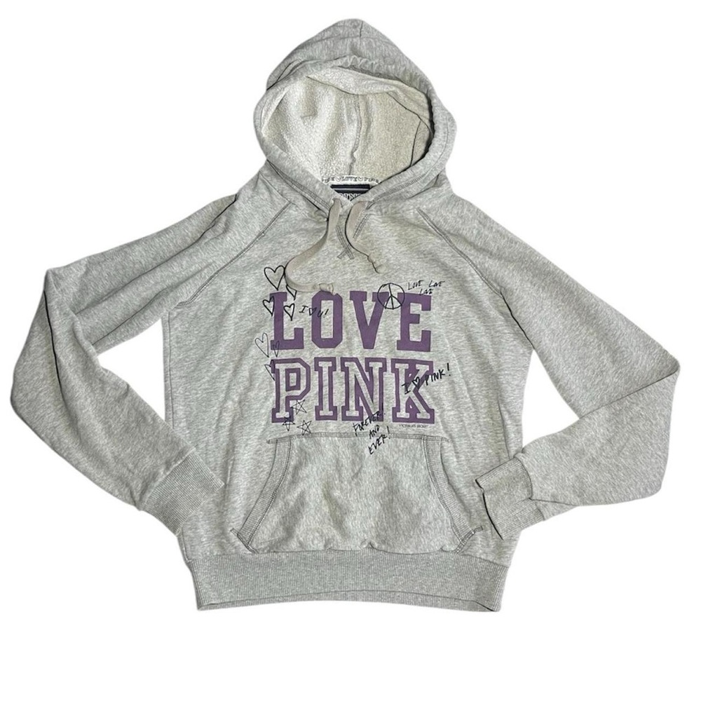 PINK Victoria's Secret Gray Hooded Sweater - "Love PINK" Graphic